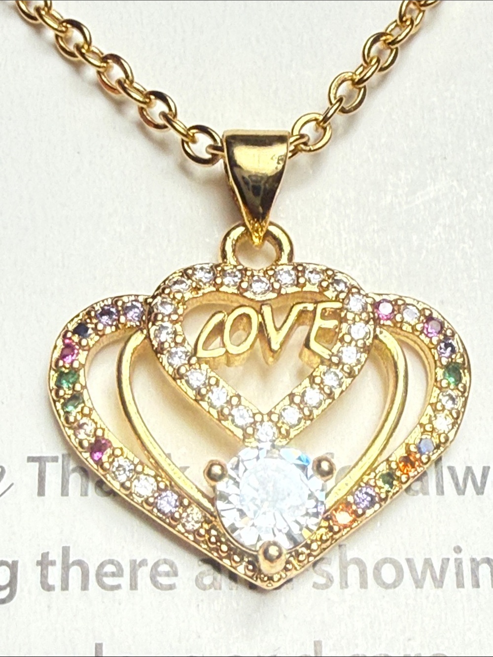 MOM CUBIC ZIRCONIA NECKLACE NIB HEARTS NEW THANK YOU GIFT